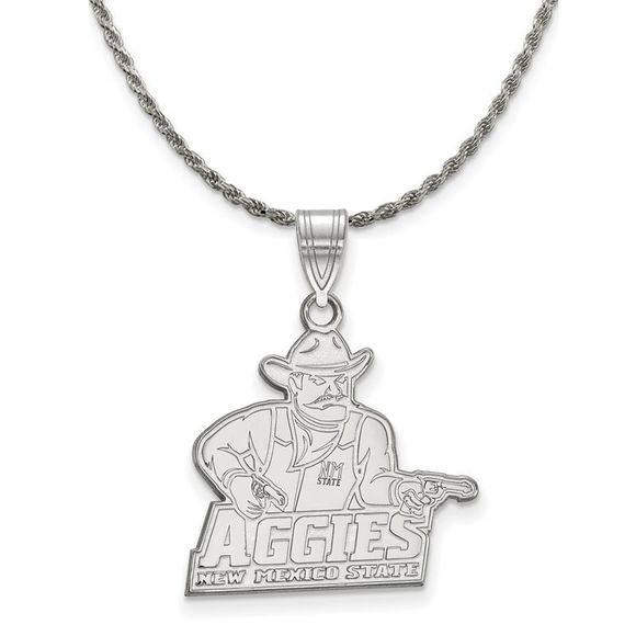 Sterling Silver New Mexico State Large Pendant Necklace -...